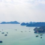 View of fishing boats in Ha Long Bay