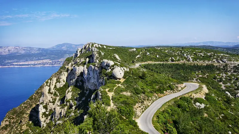 View of the famous Route des Cretes from La Ciotat to Cassis in the south of France.