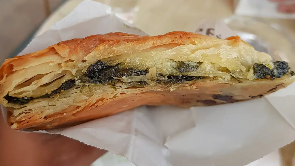 Spanakopita is a savory, flaky pastry made of spinach and feta cheese.