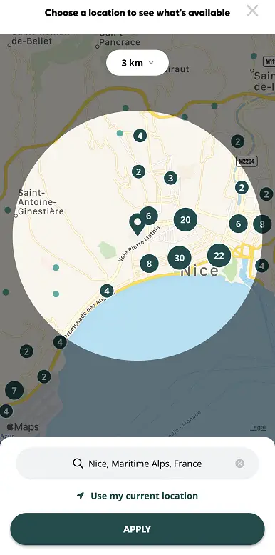Map view of Too Good to Go app